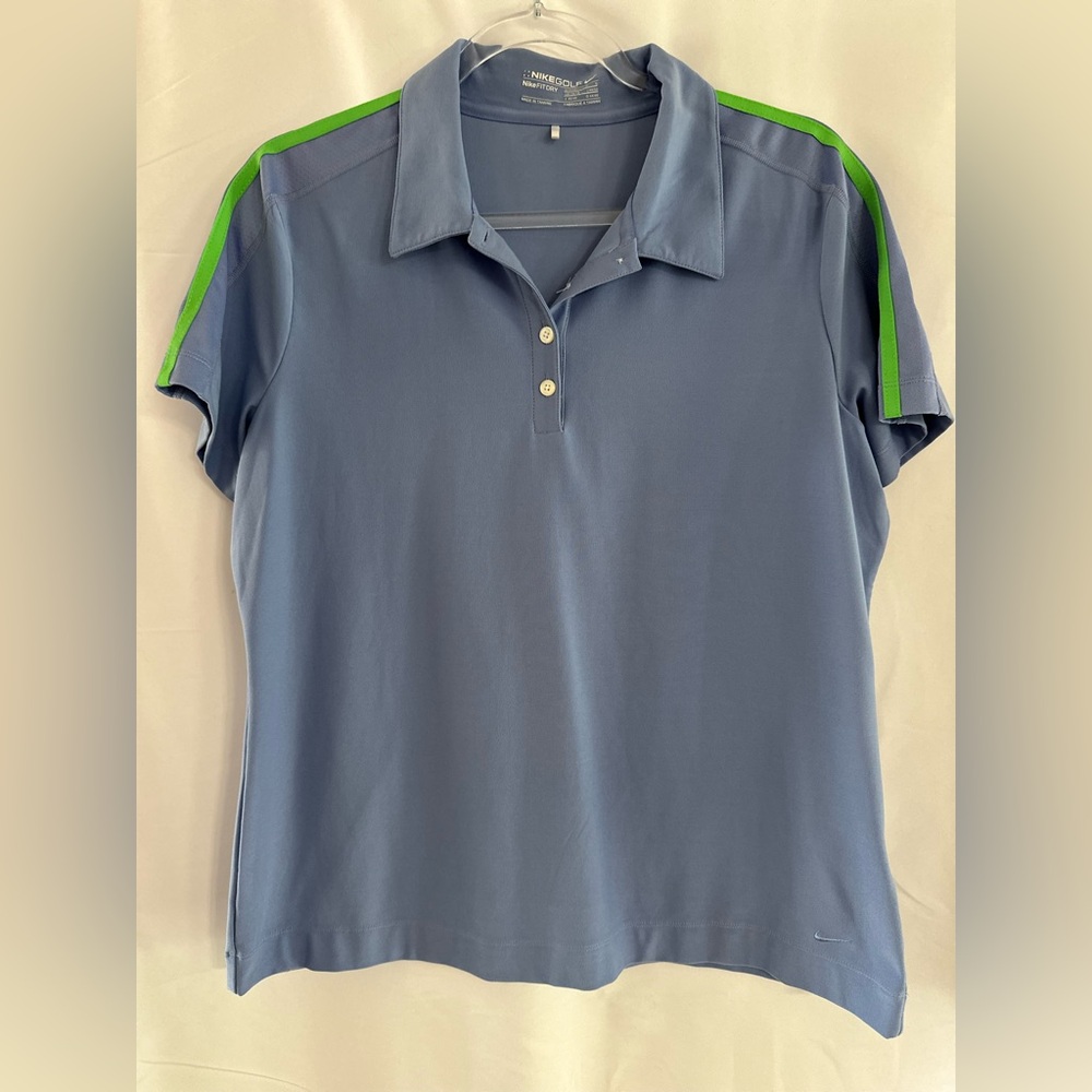 Nike Shirt Womens Large Blue Solid Short Sleeve Collared Casual Golf Dri Fit